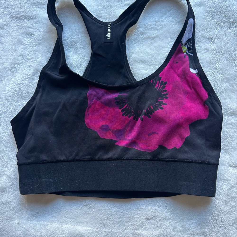 ULTRACOR Black and Magenta Floral Terrain Sports Bra Size Medium 🌺